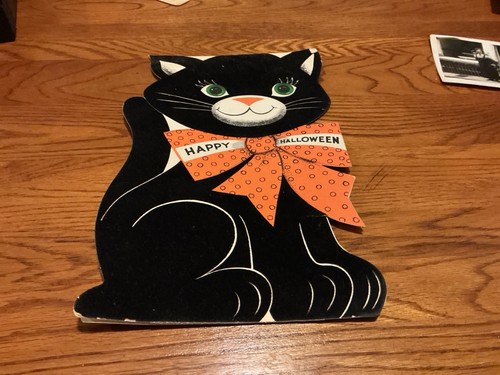 Vintage flocked black cat - vintage,